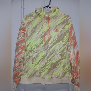 Nike Men's Cream, Neon Green, and Orange Hoodie Sweatshirt MEDIUM